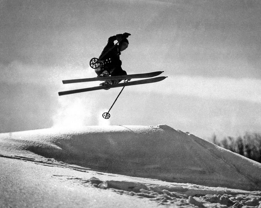 A Soaring Skier In Profile Photograph by Underwood Archives