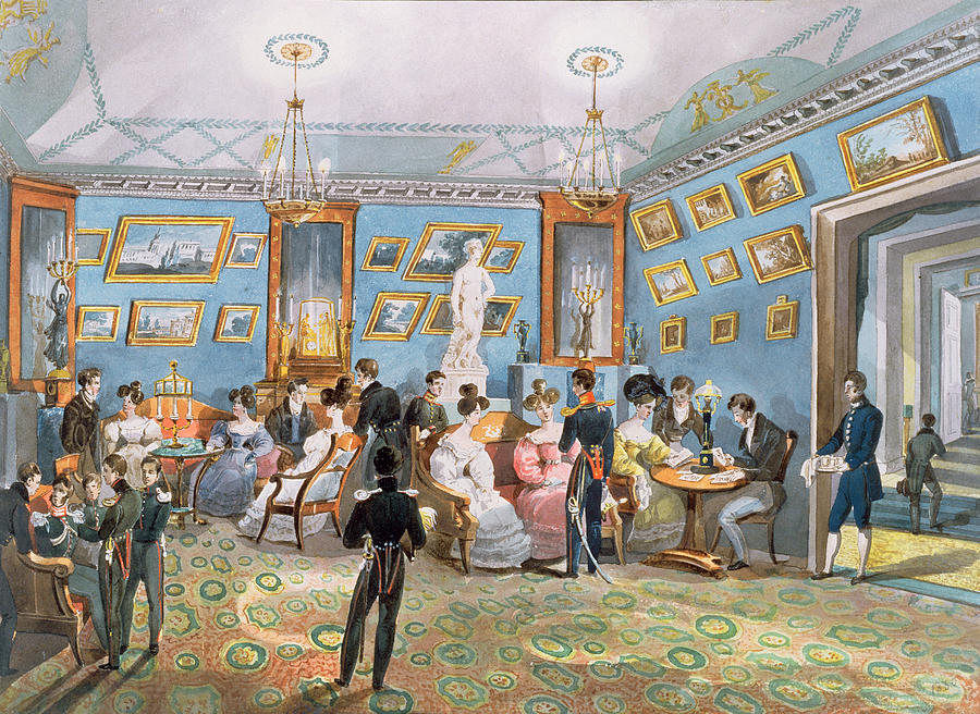 Interior Photograph - A Society Drawing Room, C.1830 Wc On Paper by Karl Ivanovich Kolmann Interior Photograph - A Society Drawing Room, C.1830 Wc On Paper by Karl Ivanovich Kolmann