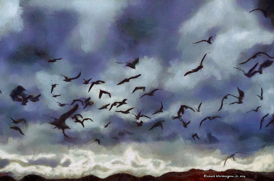 A Sock Of Fleagulls  Painting by Richard Worthington