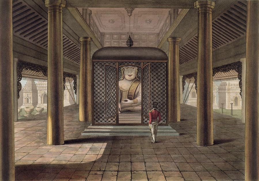 Buddha Drawing - A Soldier Standing In A Rangoon Temple by Joseph Moore