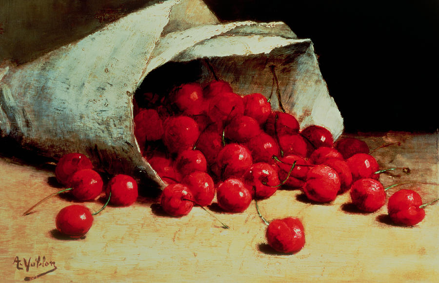 Antoine Vollon Painting - A Spilled Bag of Cherries by Antoine Vollon