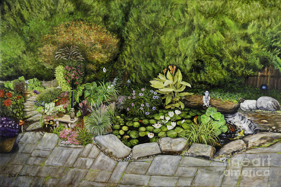 Flower Painting - A Splendid Garden - Koi Pond by Gail Darnell