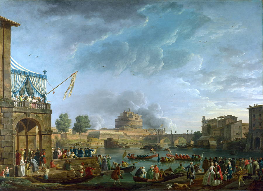 Claude Joseph Vernet Painting - A Sporting Contest on the Tiber at Rome by Celestial Images