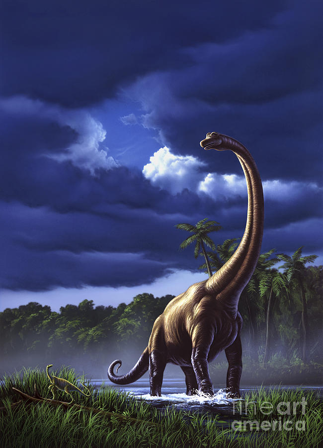 A Startled Brachiosaurus Splashes Digital Art