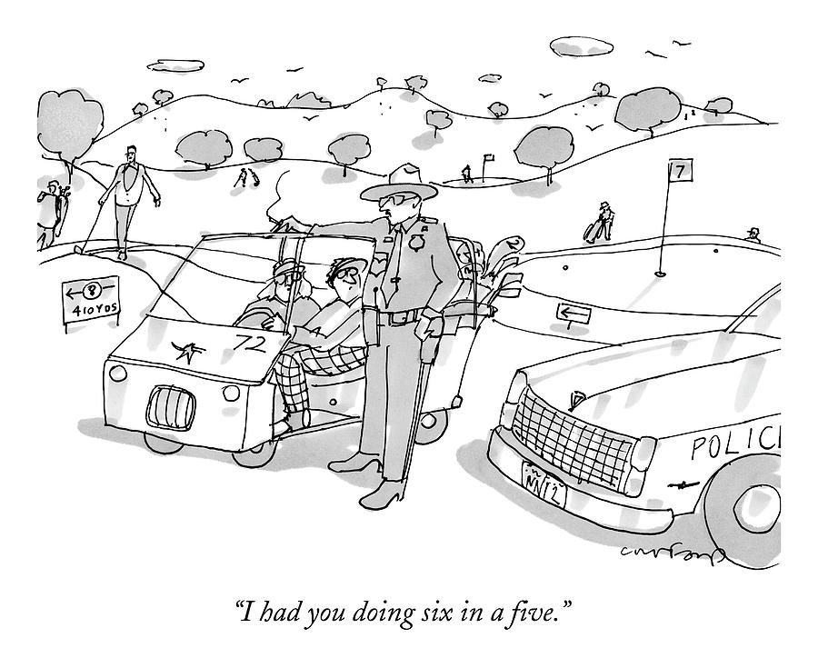 A State Trooper Stops A Golf Cart On A Golf Drawing by Michael Crawford