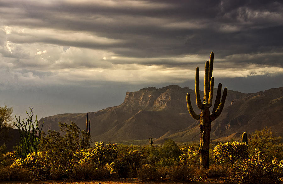 Sunset Photograph - A Stormy Evening in the Superstitions  by Saija Lehtonen