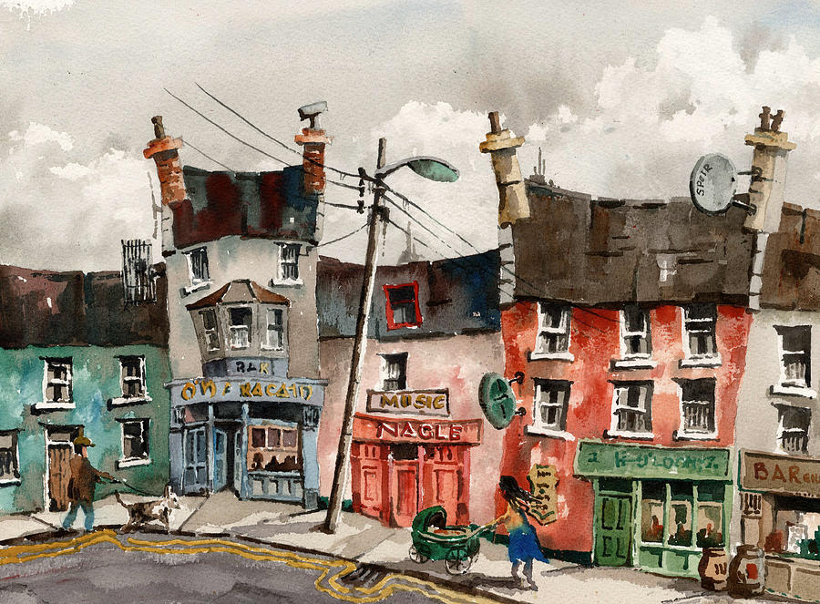 A Street of Pubs Painting by Val Byrne