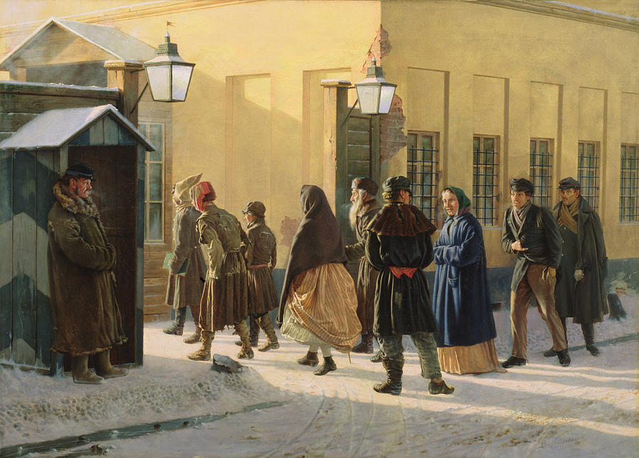 A Street Scene, Outside A Prison, 1868 Oil On Canvas Photograph by Vasili Georgievich Malyschev