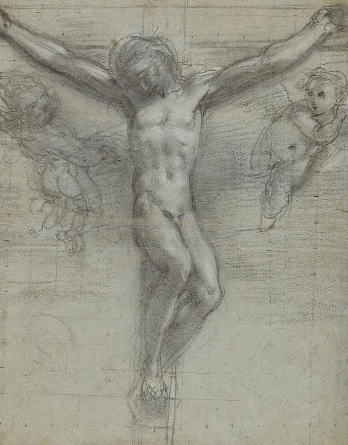 Jesus Christ Drawing - A Study Of Christ On The Cross With Two by Federico Fiori Barocci or Baroccio