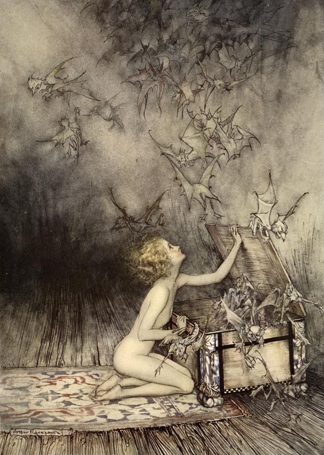 A Sudden Swarm Of Winged Creatures Drawing by Arthur Rackham