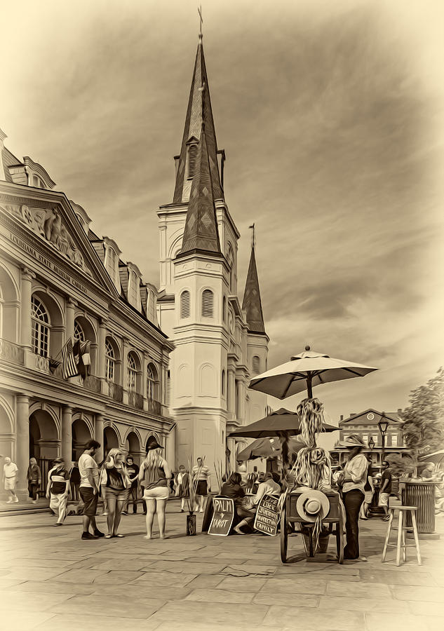 New Orleans Photograph - A Sunny Afternoon in Jackson Square sepia by Steve Harrington