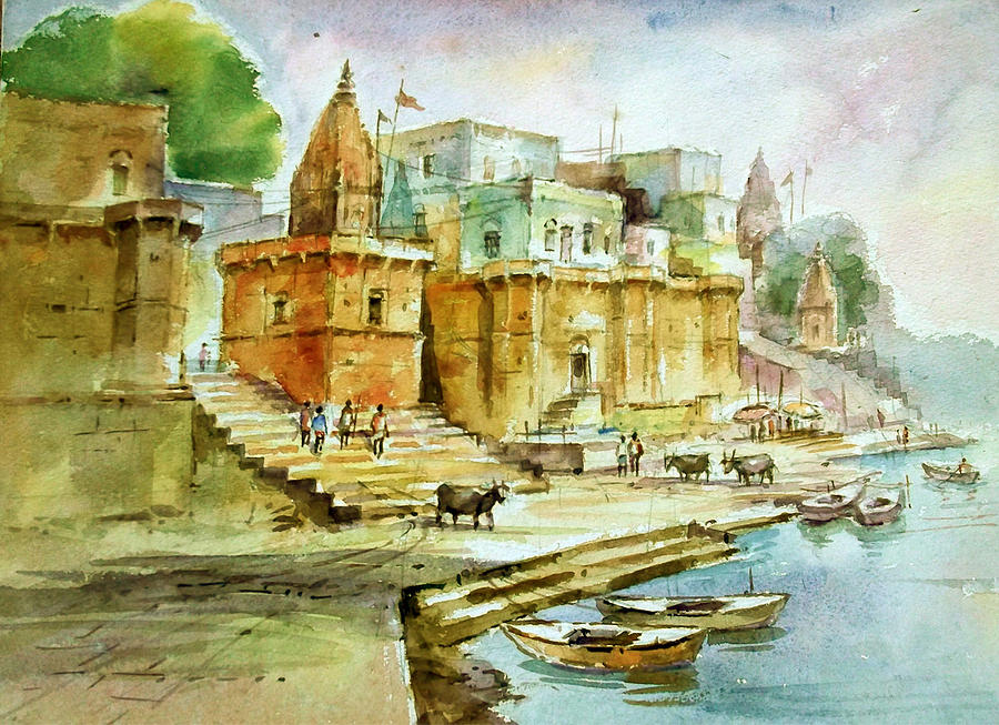 A Sunray on Ganga Ghat Painting by Ramo Shanker