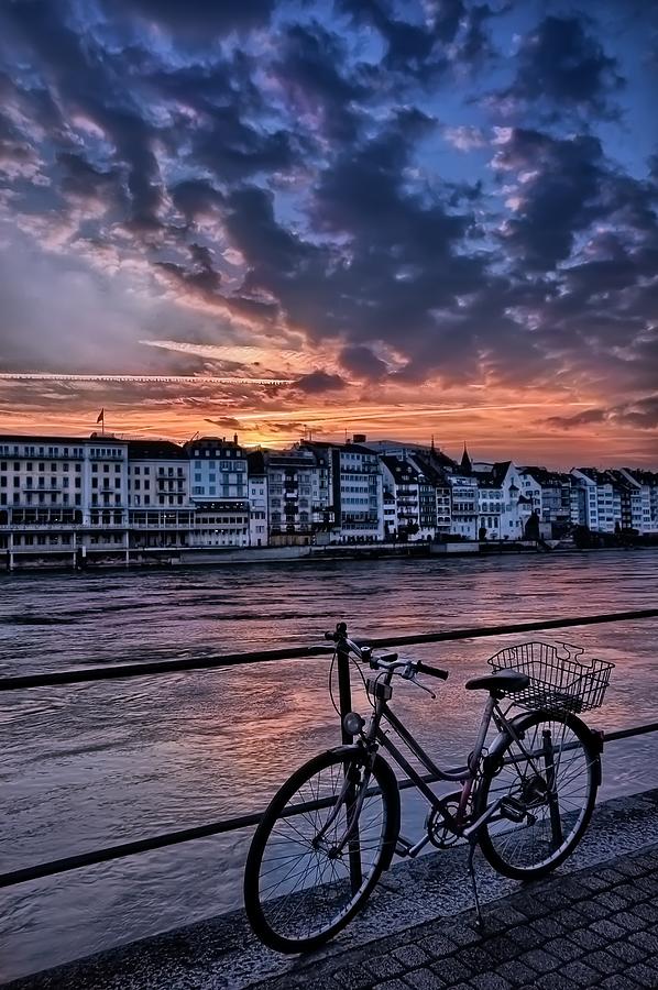 A Sunset Cycle by The Rhine Basel Photograph by Carol Japp