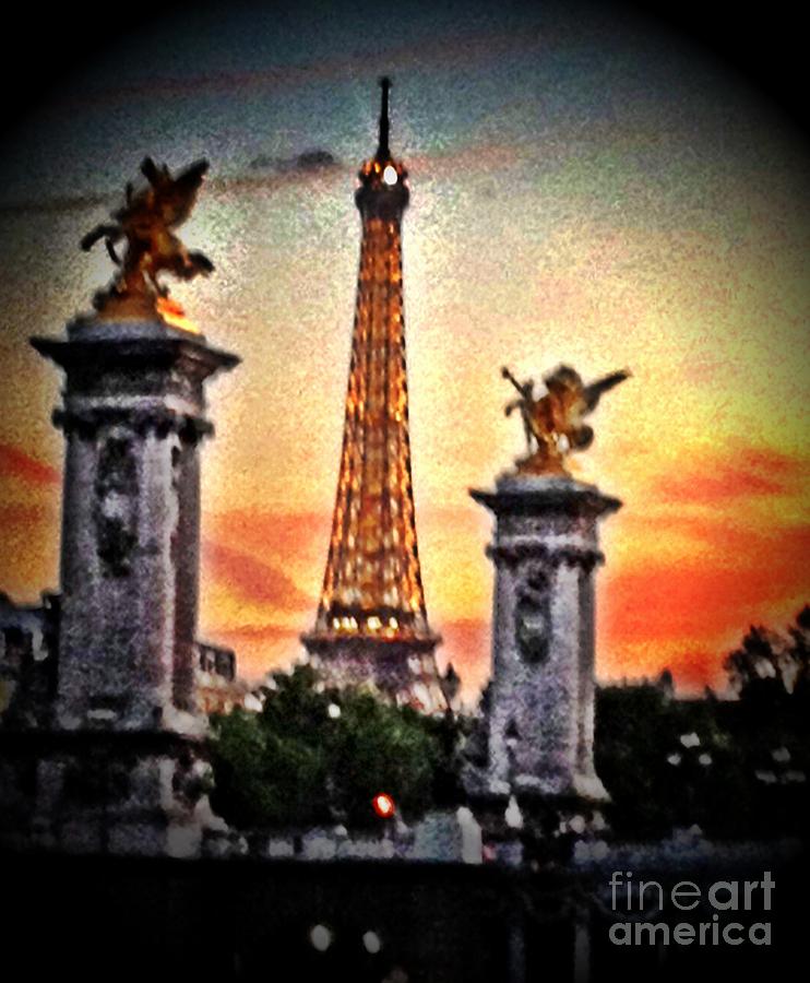 Eiffel Tower Mixed Media - a sunset view from the Seine by Lauren Serene