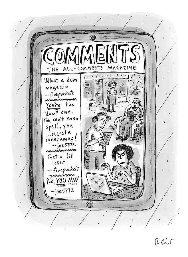 A Tablet Displays The All-comments Magazine Drawing by Roz Chast