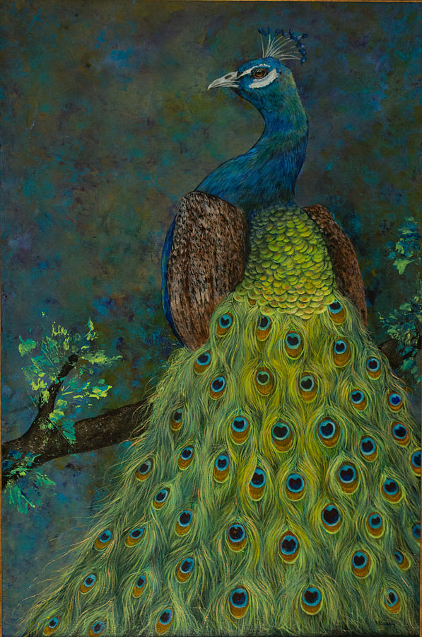 Peacock Painting - A Tail to Remember by Nancy Lauby