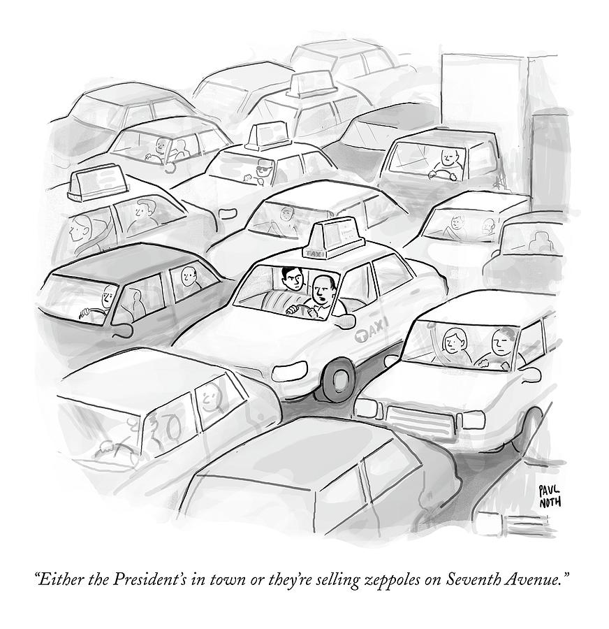 A Taxi Driver Speaks To His Passenger Drawing by Paul Noth