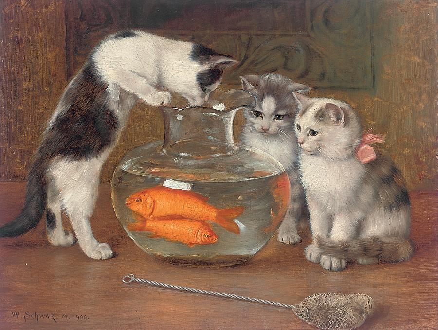 Cat Painting - A Tempting Treat by Wilhelm Schwar