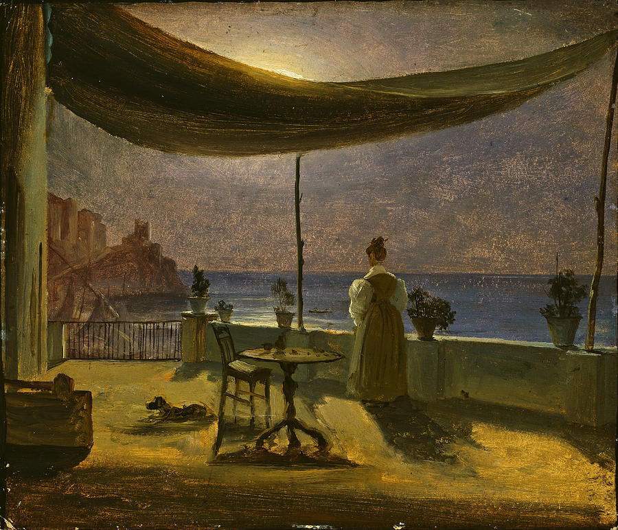 Thomas Fearnley Painting - A Terrace in Amalfi in Moonlight by Thomas Fearnley