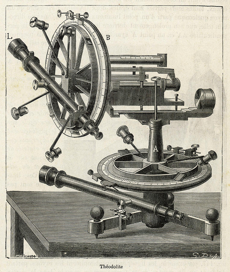 A Theodolite, Used For Surveying Drawing by Mary Evans Picture Library