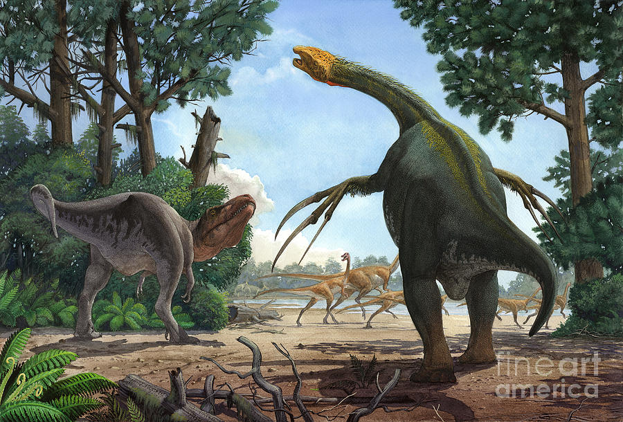 Wildlife Digital Art - A Therizinosaurus Prevents A Young by Sergey Krasovskiy