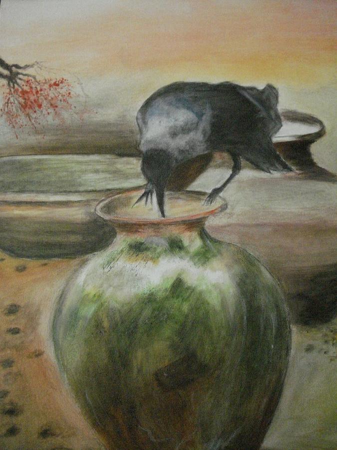 Flower Painting - A Thirsty Crow by Prasenjit Dhar