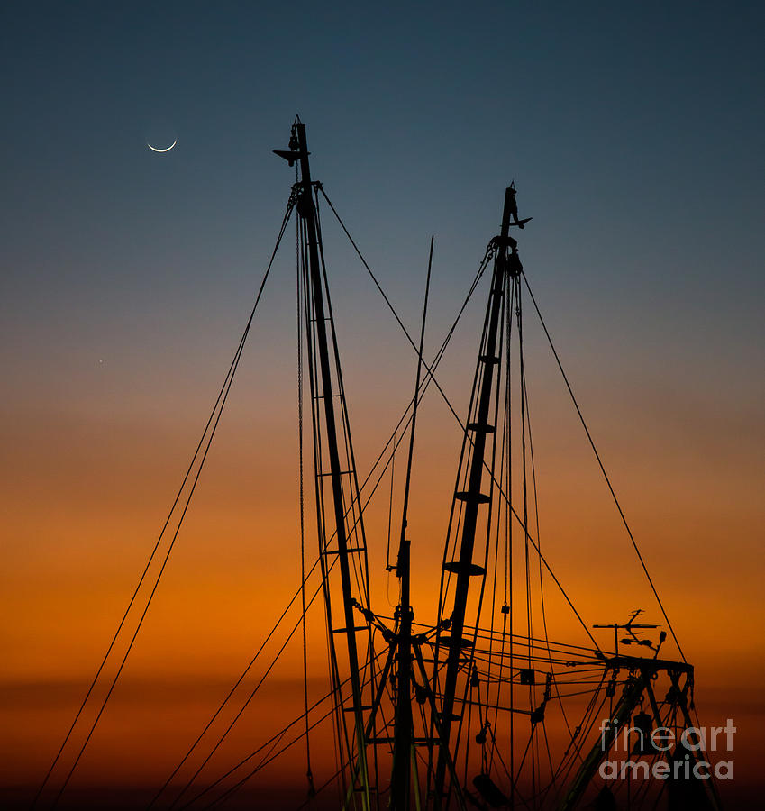 Shrimp Boat reaching to the Moon Photograph by Donnie Whitaker