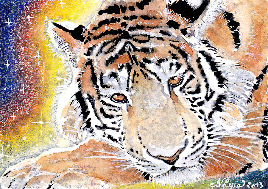 Wildlife Painting - A Tiger Mood by Nayia Jones