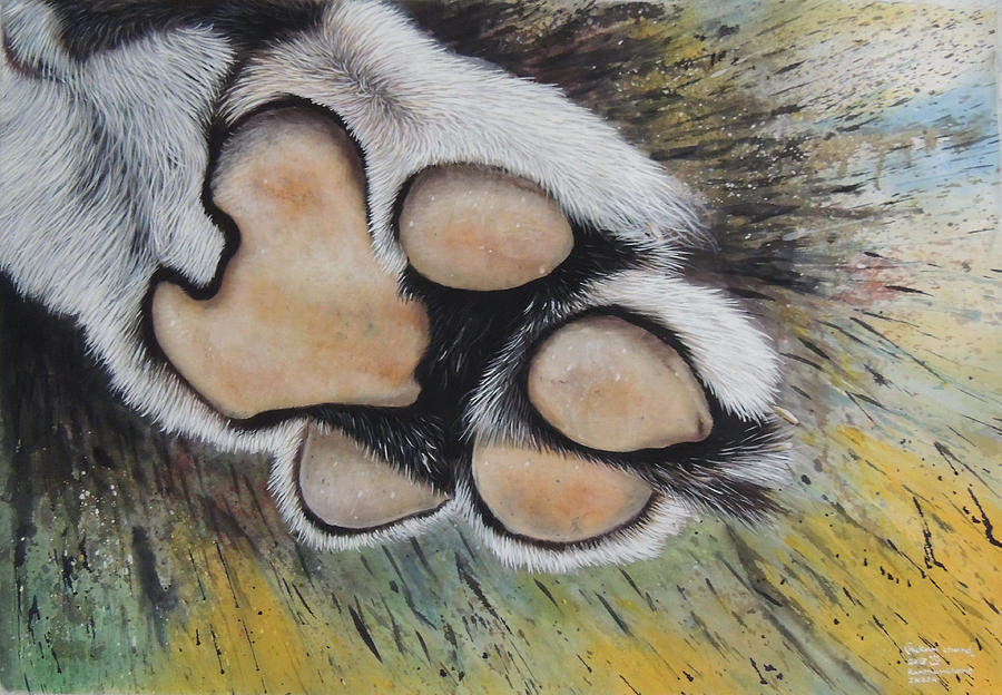 A Tiger Paw Silk Painting  Painting by Hukam Chand Wildlife artist
