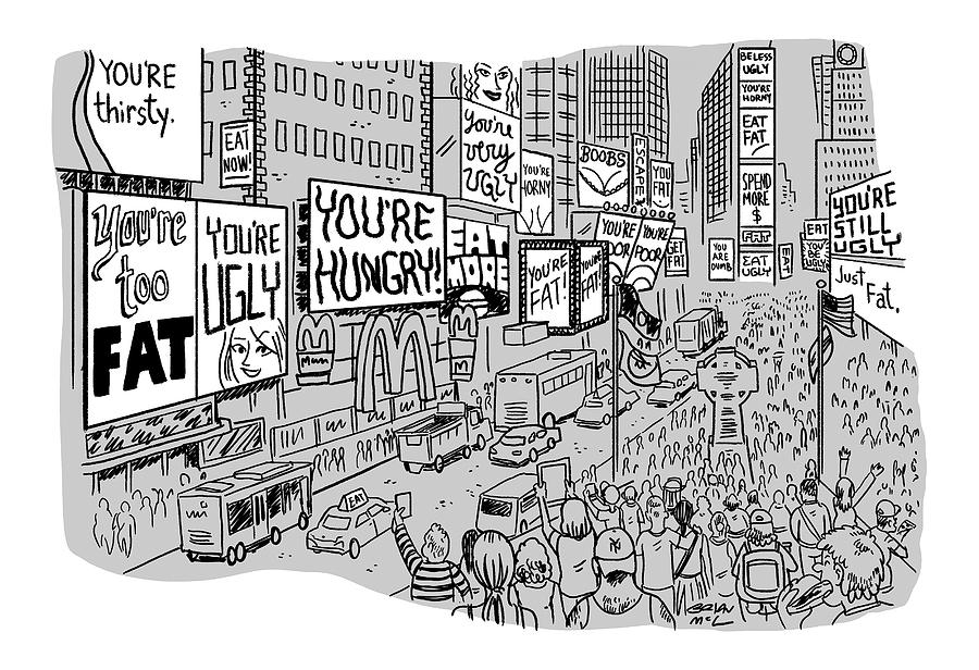 A Times Square-like Streetscape Displays Dozens Drawing by Brian Mclachlan