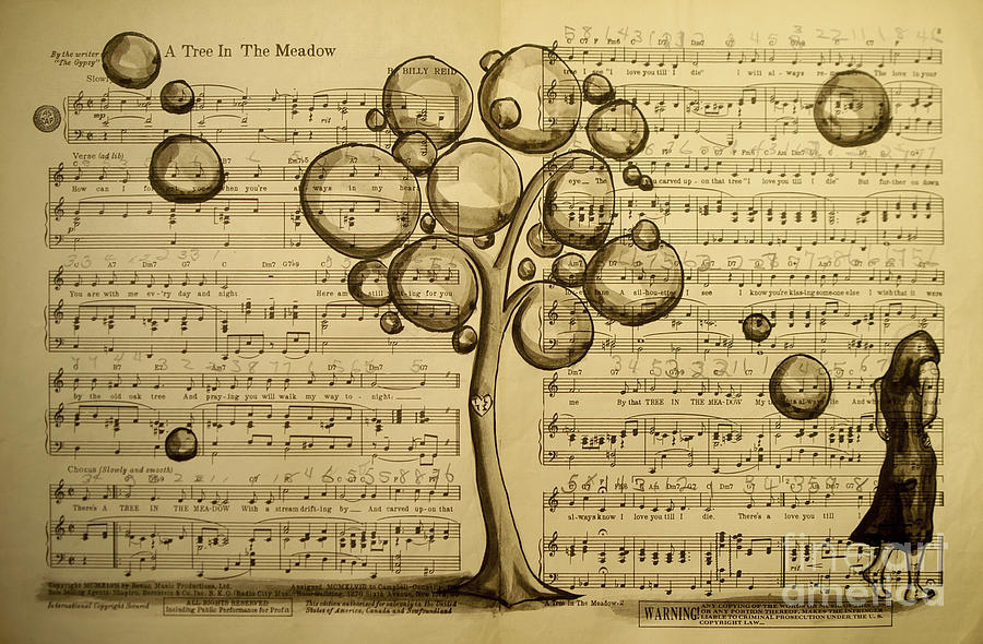 Music Drawing - A Tree In The Meadow by Lucy Stephens