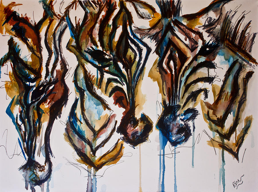 A Trio Of Zebras Painting by Rina Bhabra