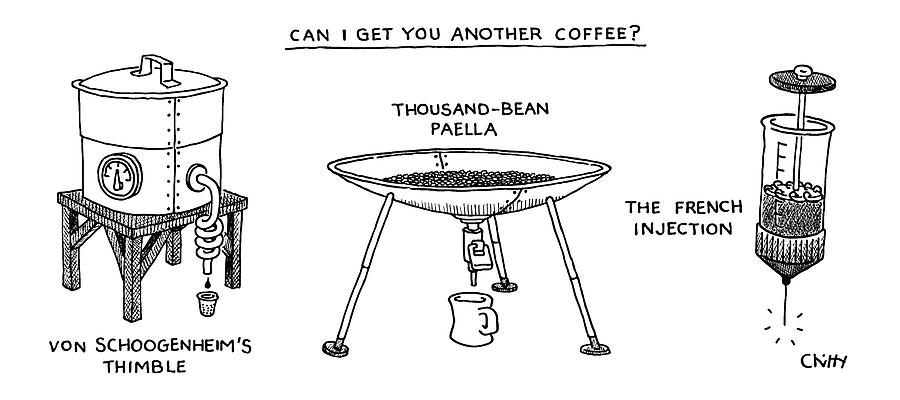 A Triptych Of Eccentric Coffee Devices Drawing by Tom Chitty