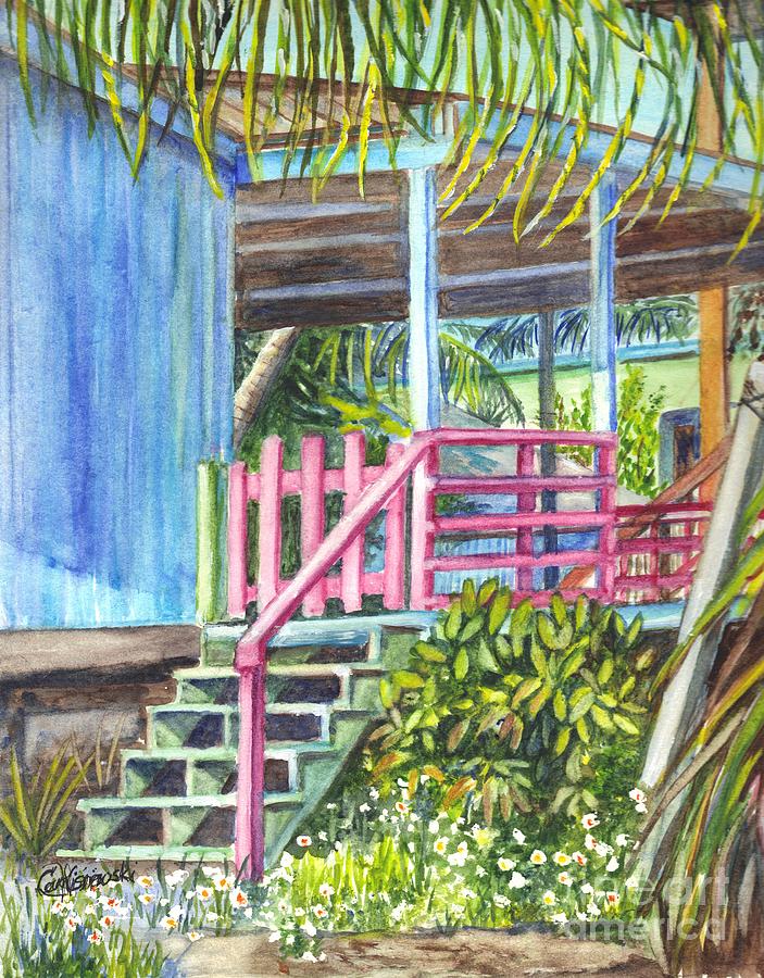 A Tropical Beach House Porch Painting by Carol Wisniewski