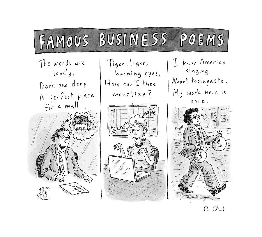 A Tryptich Of Poems About Business And Money Drawing by Roz Chast