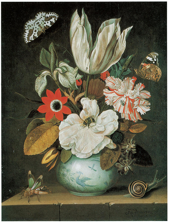 Poppy Painting - A Tulip and Other Flowers ina  vase by Johannes Goedaert