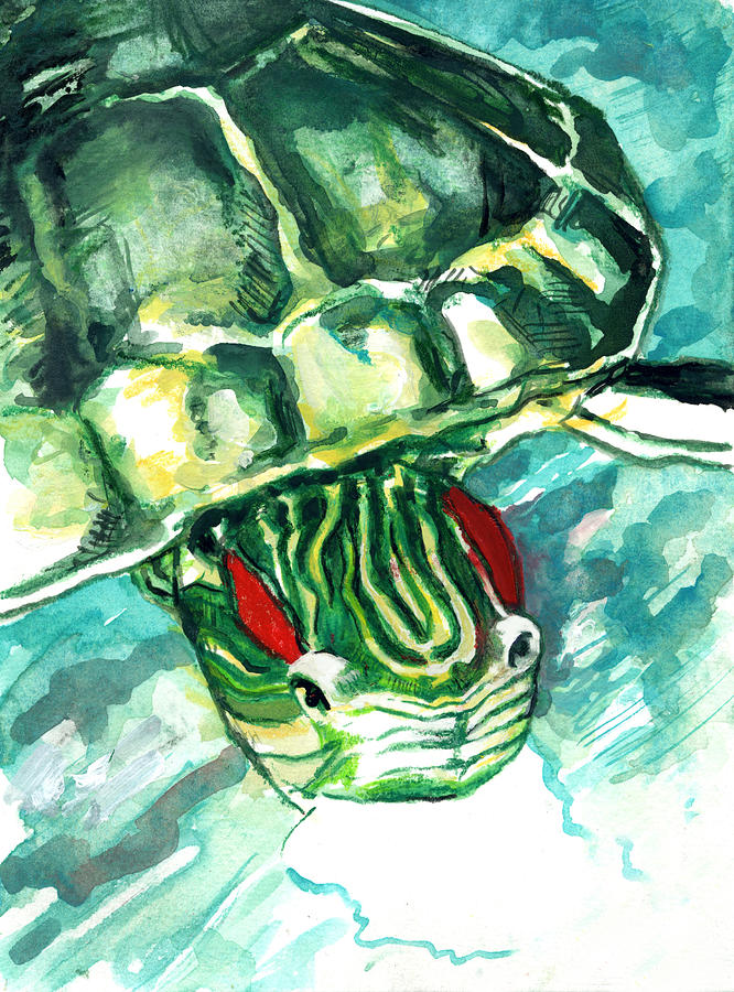 A Turtle Who Likes To Eat Fish Painting by Rene Capone