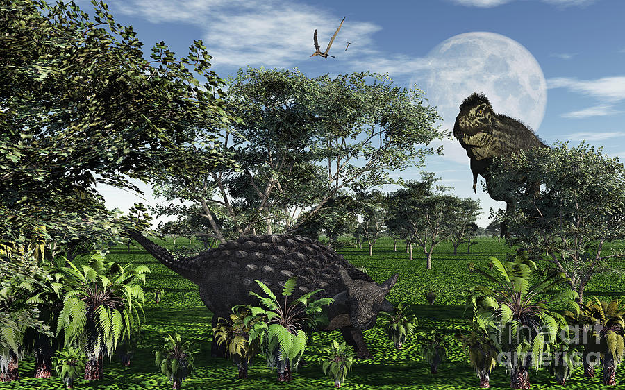 Dinosaur Digital Art - A Tyrannosaurus Rex Stalking by Mark Stevenson