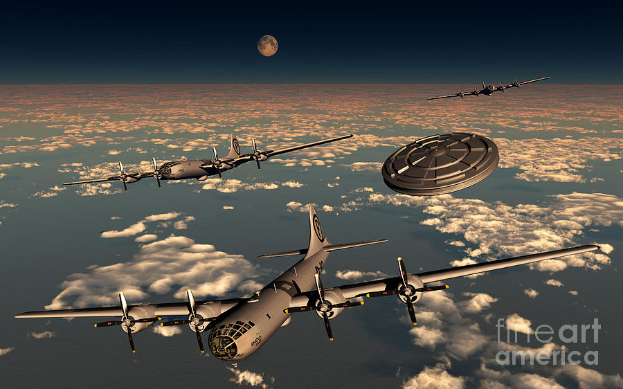 A Ufo Buzzing A Group Of B-29 Digital Art
