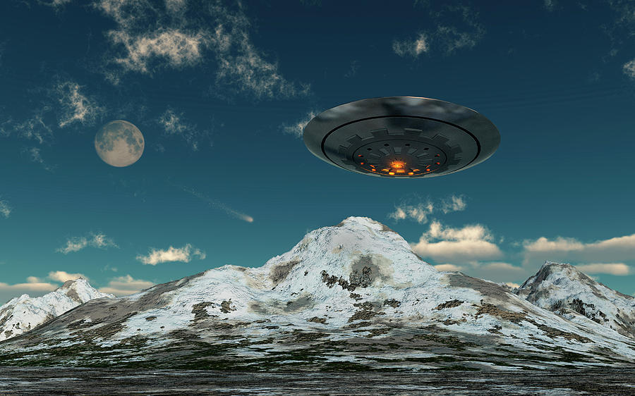 Science Fiction Photograph - A Ufo Flying Over A Mountain Range by Mark Stevenson