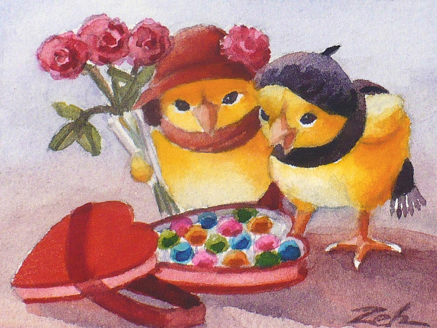 A Valentine Heart for Baby Chicks Painting by Janet Zeh