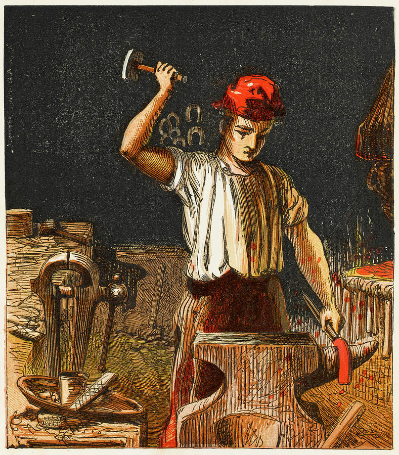 A Victorian Blacksmith Shaping A Piece Drawing by Mary Evans Picture