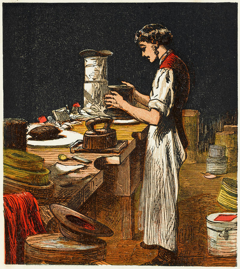 A Victorian Hat-maker At Work by Mary Evans Picture Library