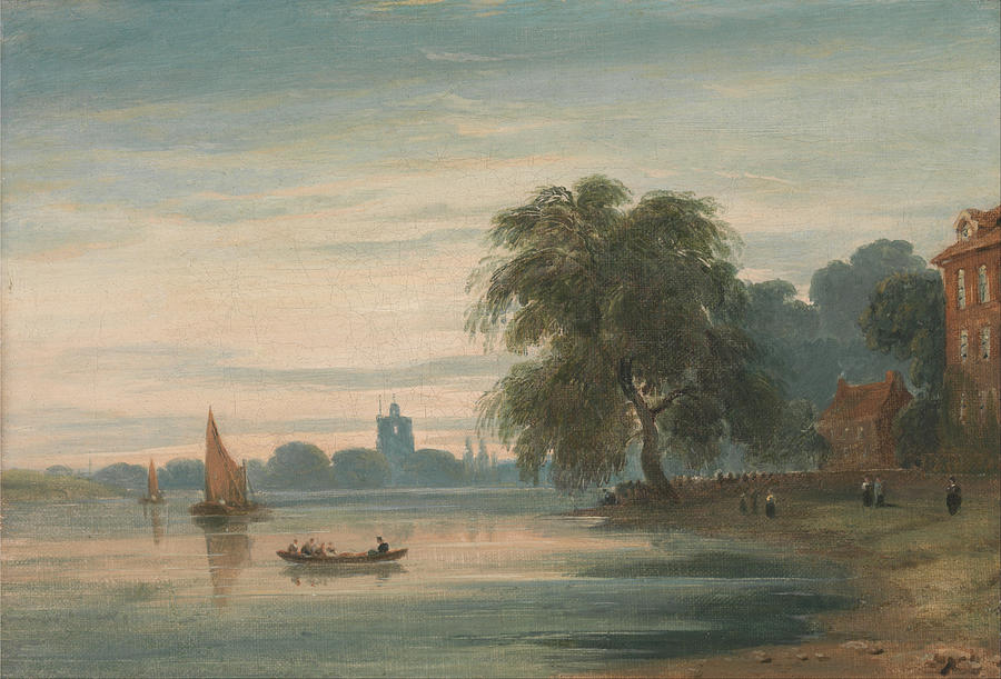 A View along the Thames towards Chelsea Old Church Painting by John Varley