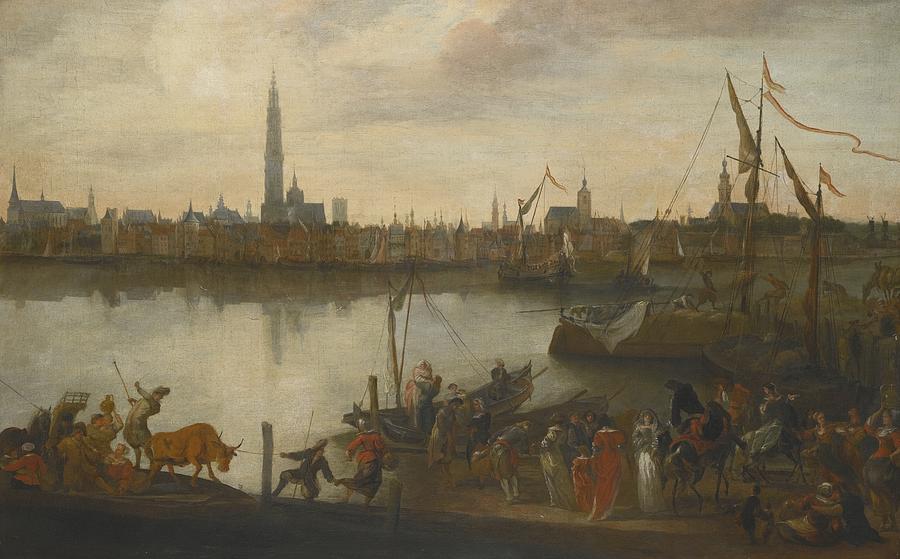 A View Of Antwerp Across The Scheldt Painting by Celestial Images