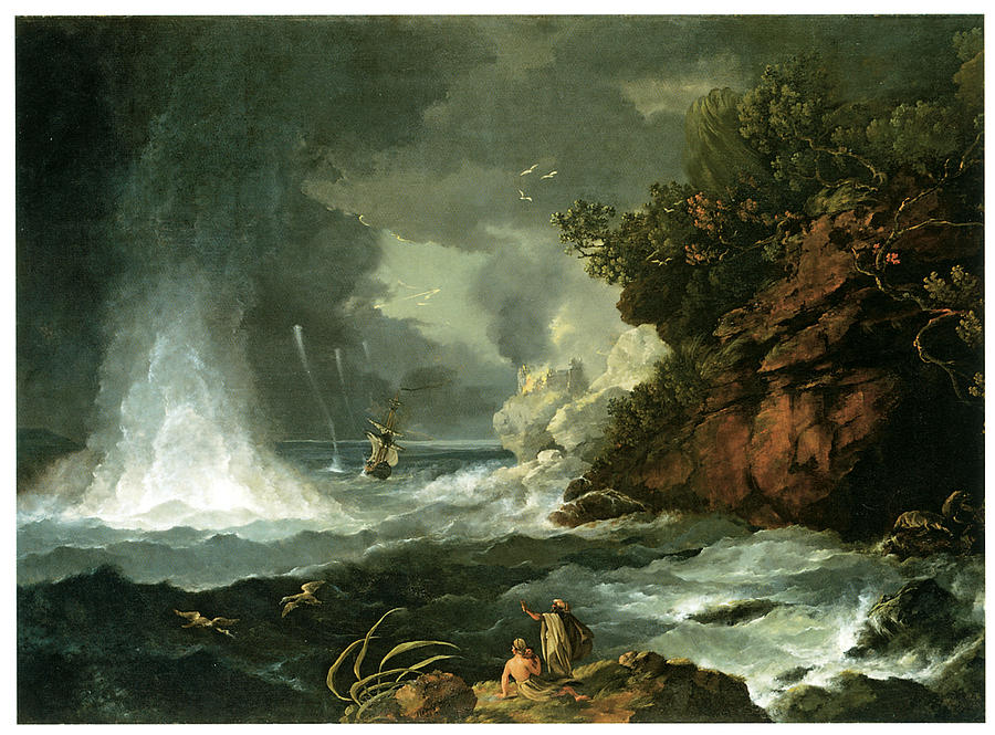 William Hodges Painting - A View of Cape Stephens in Cooks Straits with Waterspout by William Hodges
