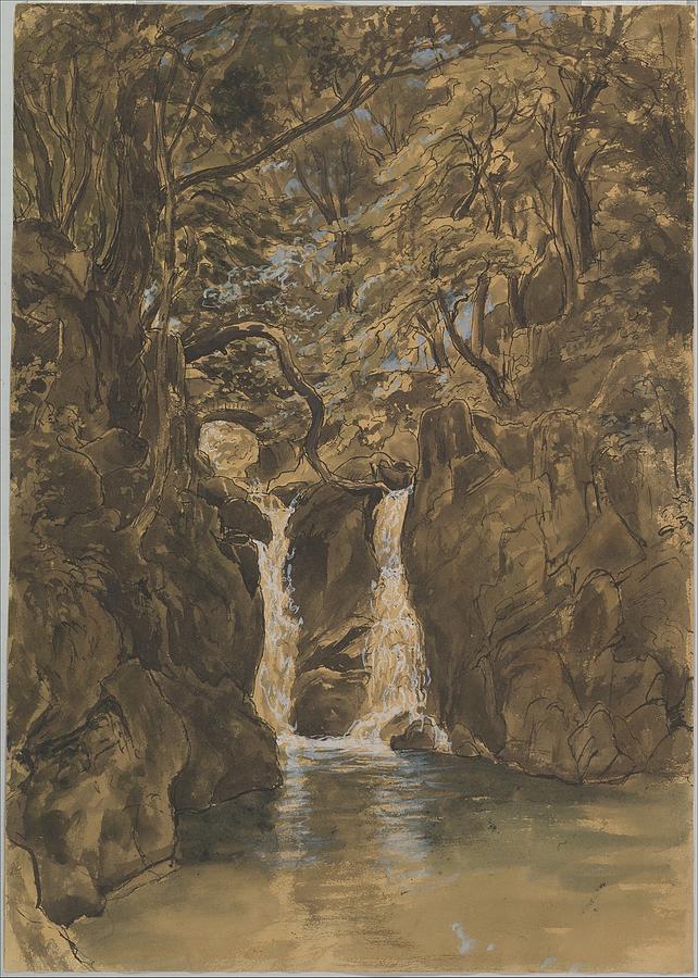 Thomas Fearnley Drawing - A View Of Lower Rydal Falls, Cumbria by Thomas Fearnley