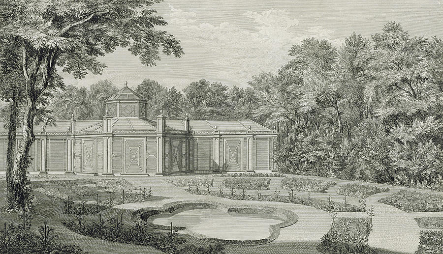 A View of the Aviary and Flower Garden at Kew Drawing by Thomas Sandby