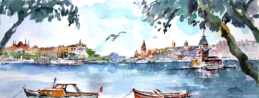 A View of the Historical Peninsula from Uskudar - Istanbul Painting by Faruk Koksal
