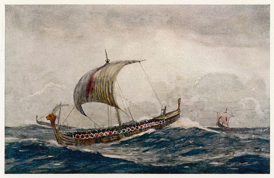 A Viking Raiding Party Sailing Drawing by Mary Evans Picture Library